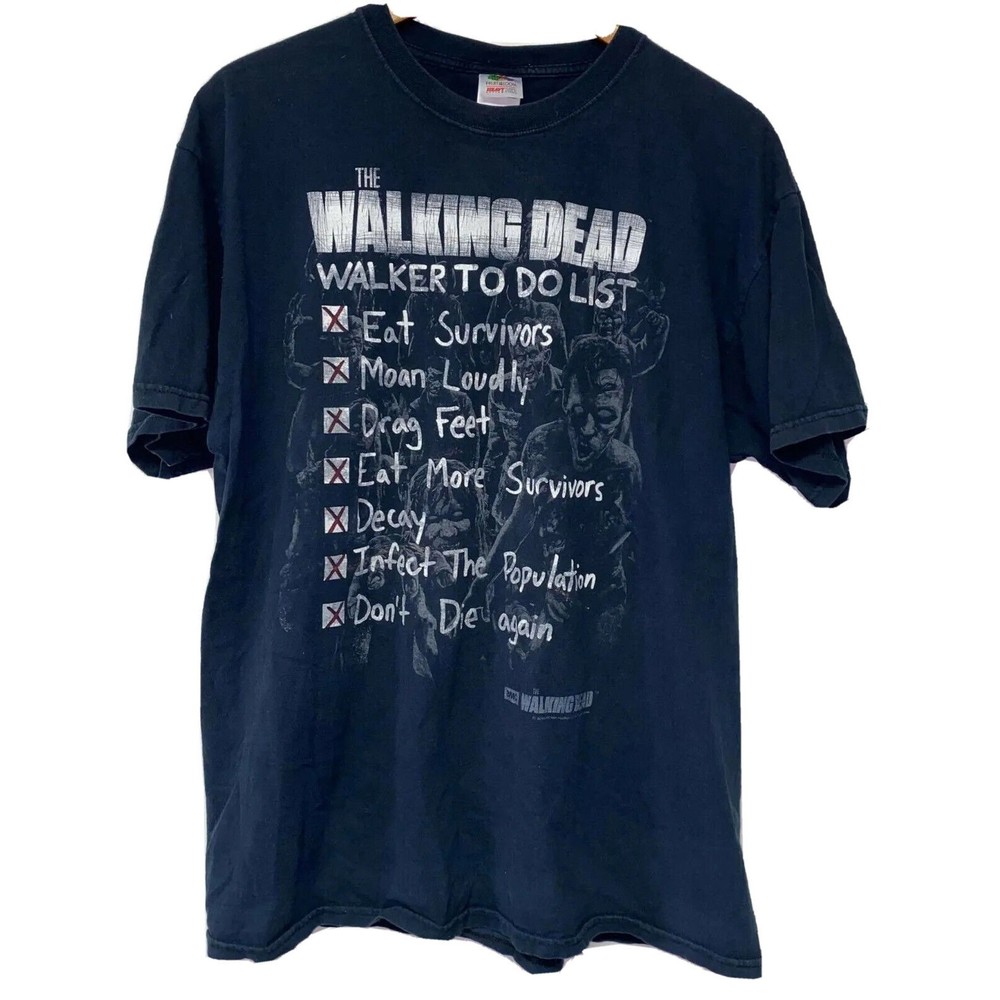 The Walking Dead Shirt Walker To Do List Men XL Zombies Fruit Of The Loom TV Y2K